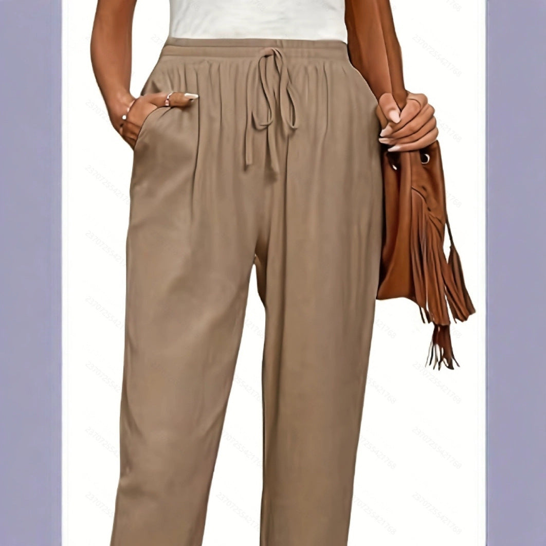 Drawstring-waist Wide-leg Pants Womens Solid Color