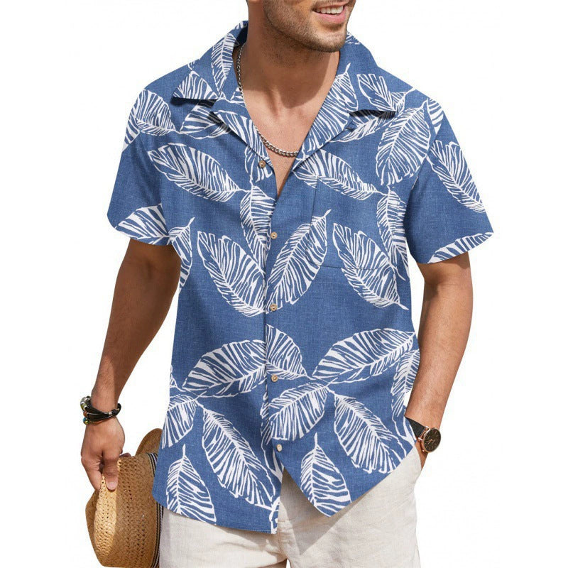 Mens 3D Digital print Short sleeve Lapel Shirt
