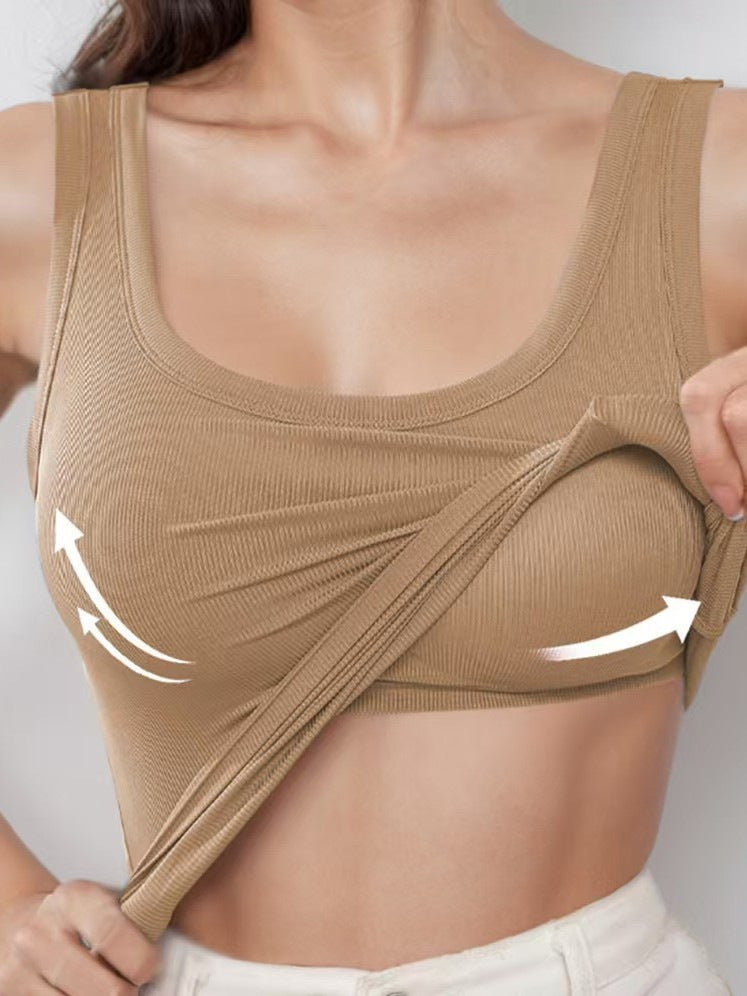 Threaded Strap Padded Comfortable Slim-fit Inner Or Outer Wear Wide Shoulder Strap Sleeveless Tank Top