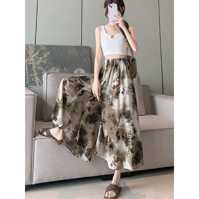Women's Slim-fit Ink-wash Wide-leg Pants