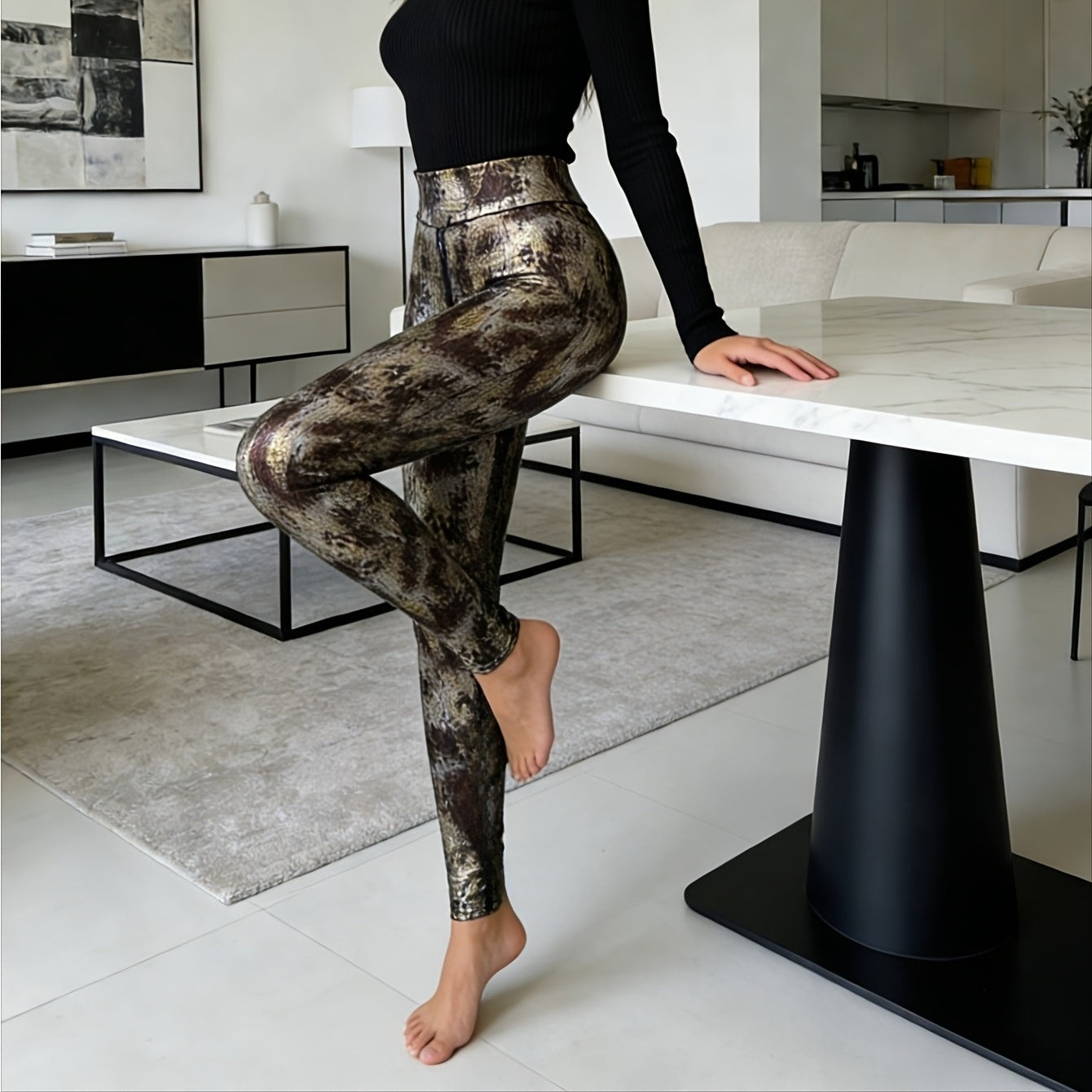Mirror-effect Patent Leather Zip-fly Bottoming Leggings