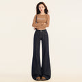 American-Style Dark Blue Low-Waist Flared Jeans For Women