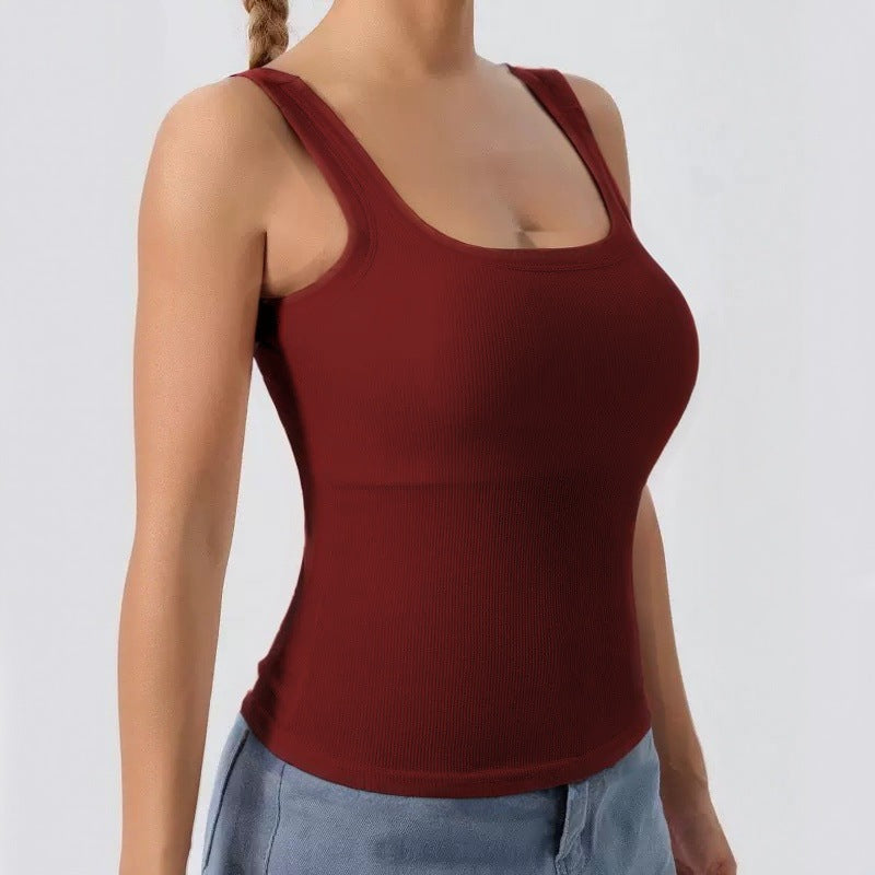 Threaded Strap Padded Comfortable Slim-fit Inner Or Outer Wear Wide Shoulder Strap Sleeveless Tank Top