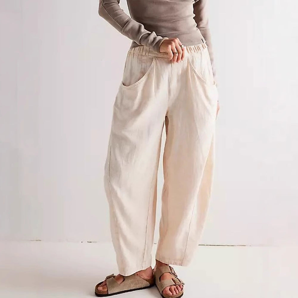 Spring New Arrival Cotton-Linen Solid-Color Fashionable Casual Loose Womens Pants