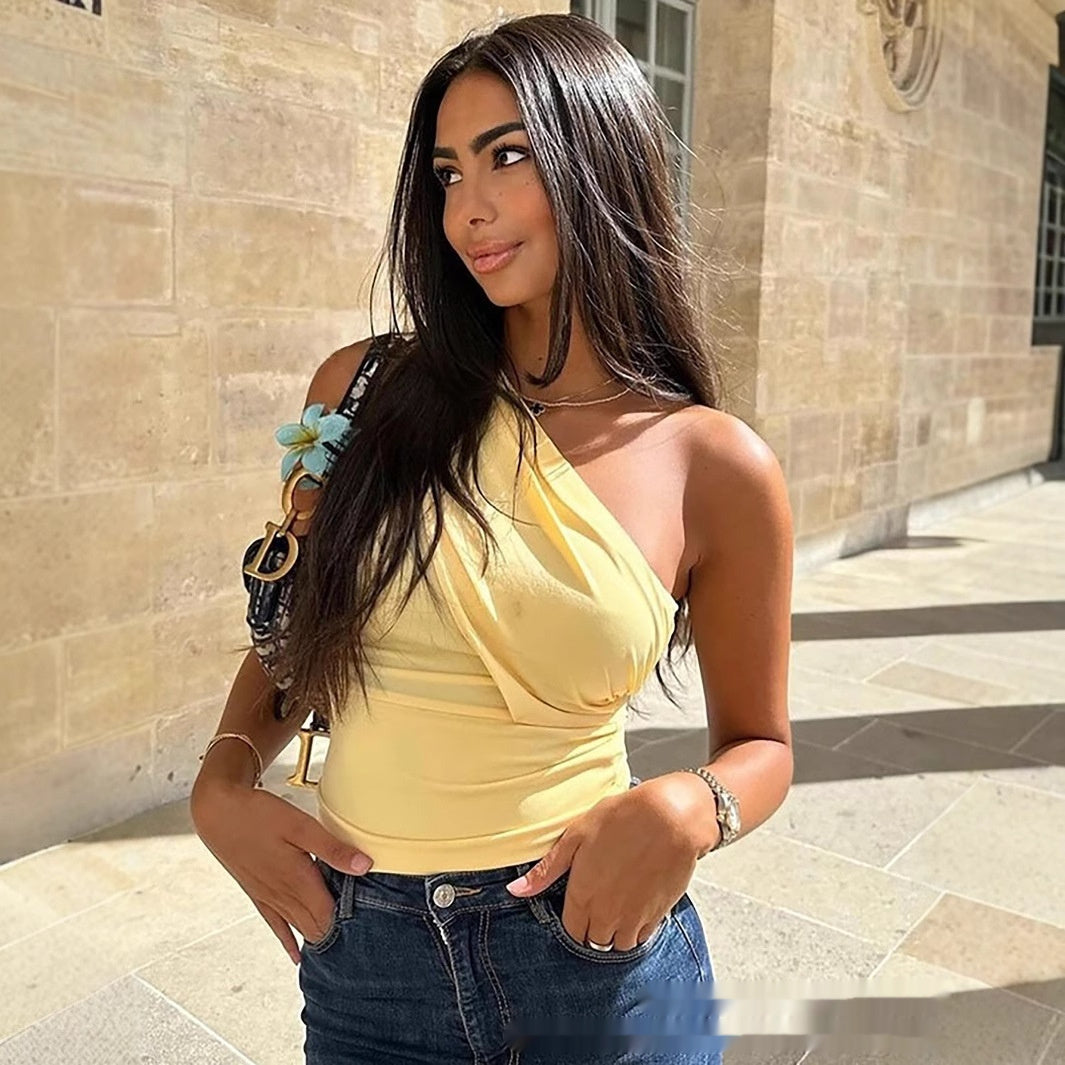 Off-Shoulder Tube Top Backless Ruched Tank Top T-Shirt Womens