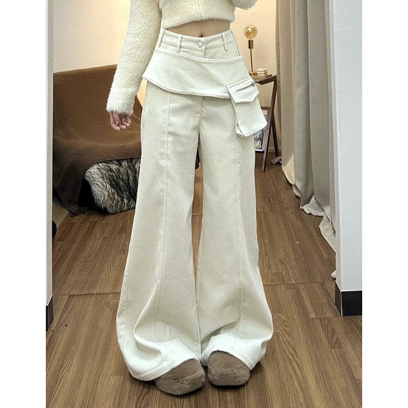 Apricot High-waisted Pocket Workwear Jeans Pants