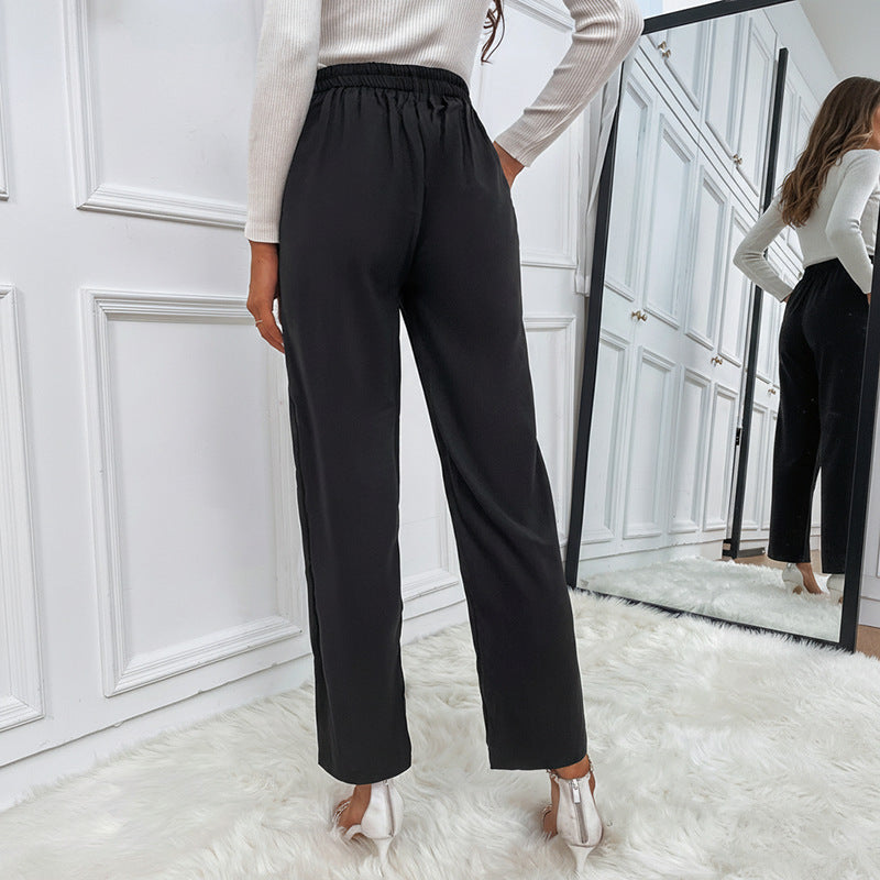 Commuter Buttoned Cropped Flared Pants Wide-leg Womens Straight-leg