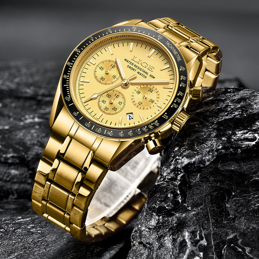 Mens Multifunctional Waterproof Calendar Luminous Quartz Watch