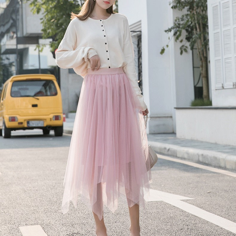 Irregular Mesh Skirt Ins Super Hot Fairy Dress High Waist