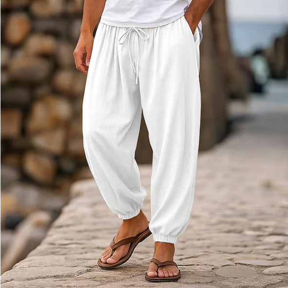 Mens Casual Loose-fitting Solid-color Beach Shorts