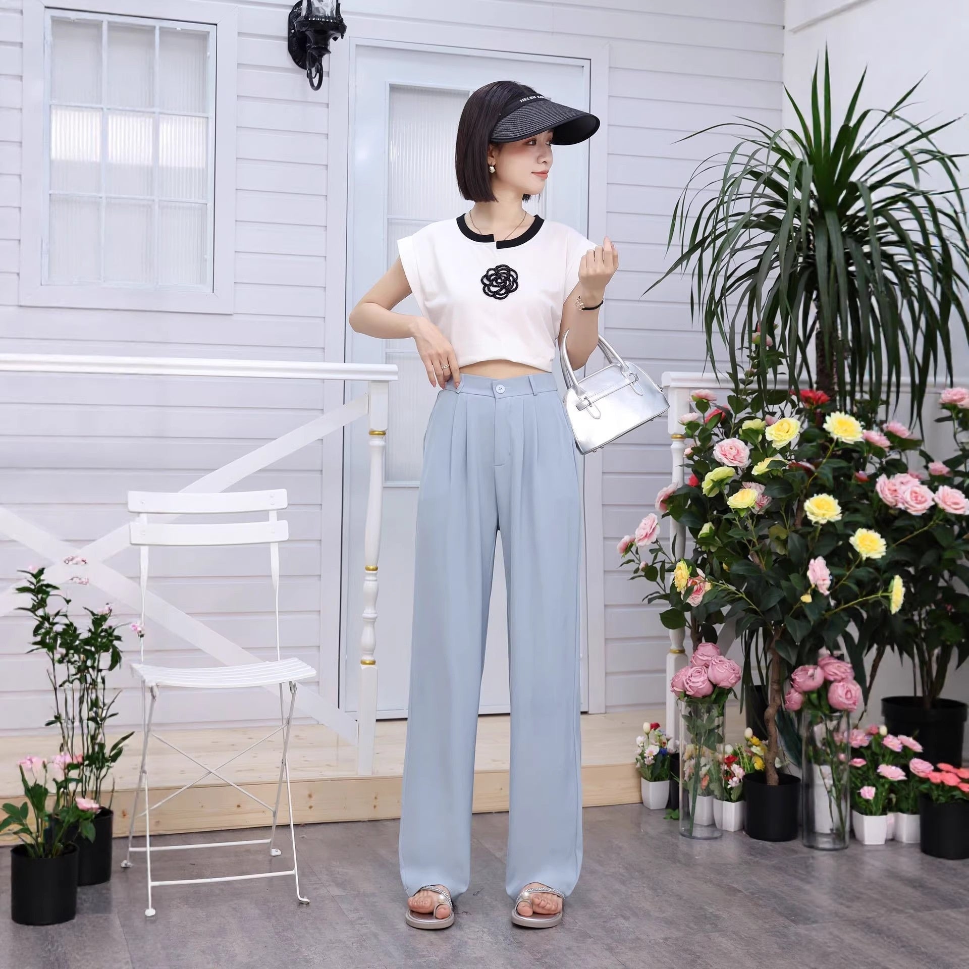 Women's Lightweight High-waisted Loose-fit Ice-silk Wide-leg Pants