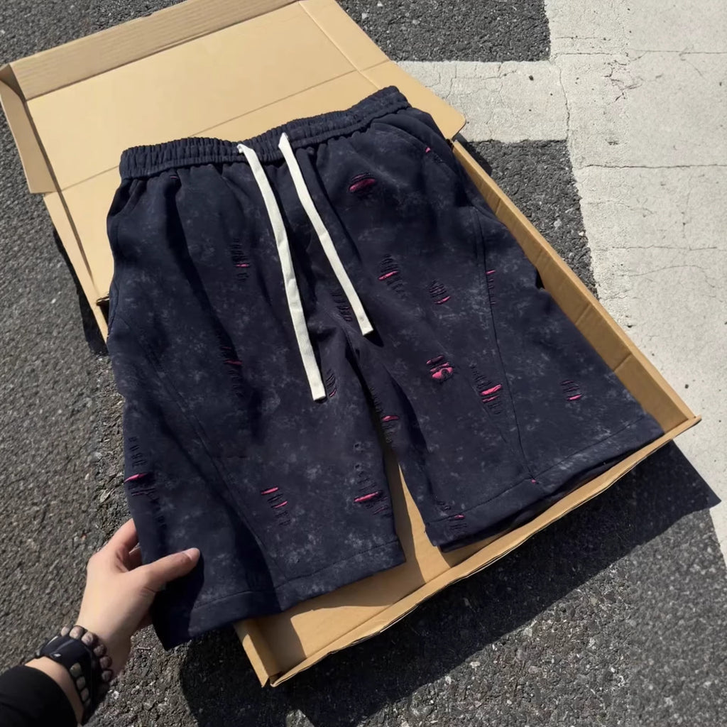 Retro Ripped Slant-Cut Shorts Men's Sweatpants