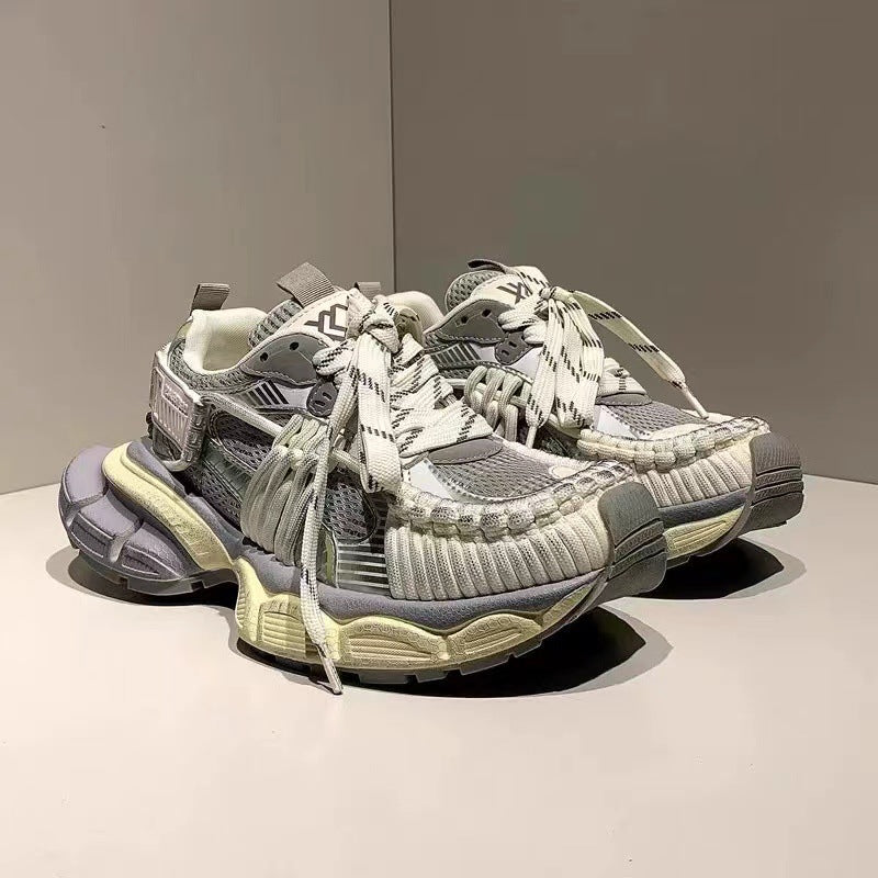 Womens Strappy Retro Chunky Elevating Fashion Sneakers