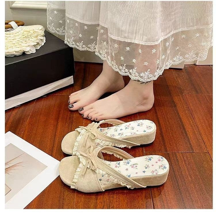 Fashion Minimalist Gentle Girl Style Bow Open Toe Single Strap Slide Sandals For Women, Casual Outdoor Elegant Summer Sandals