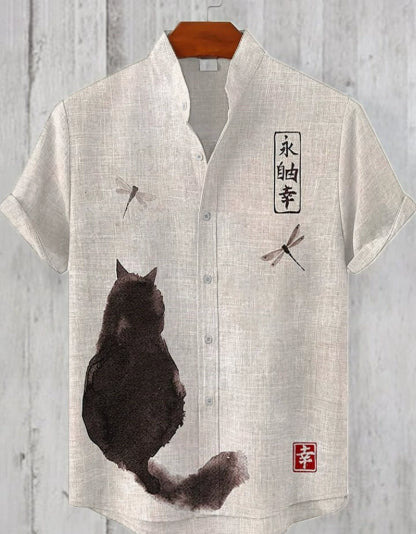 Button Stand Collar Shirt Cardigan Men