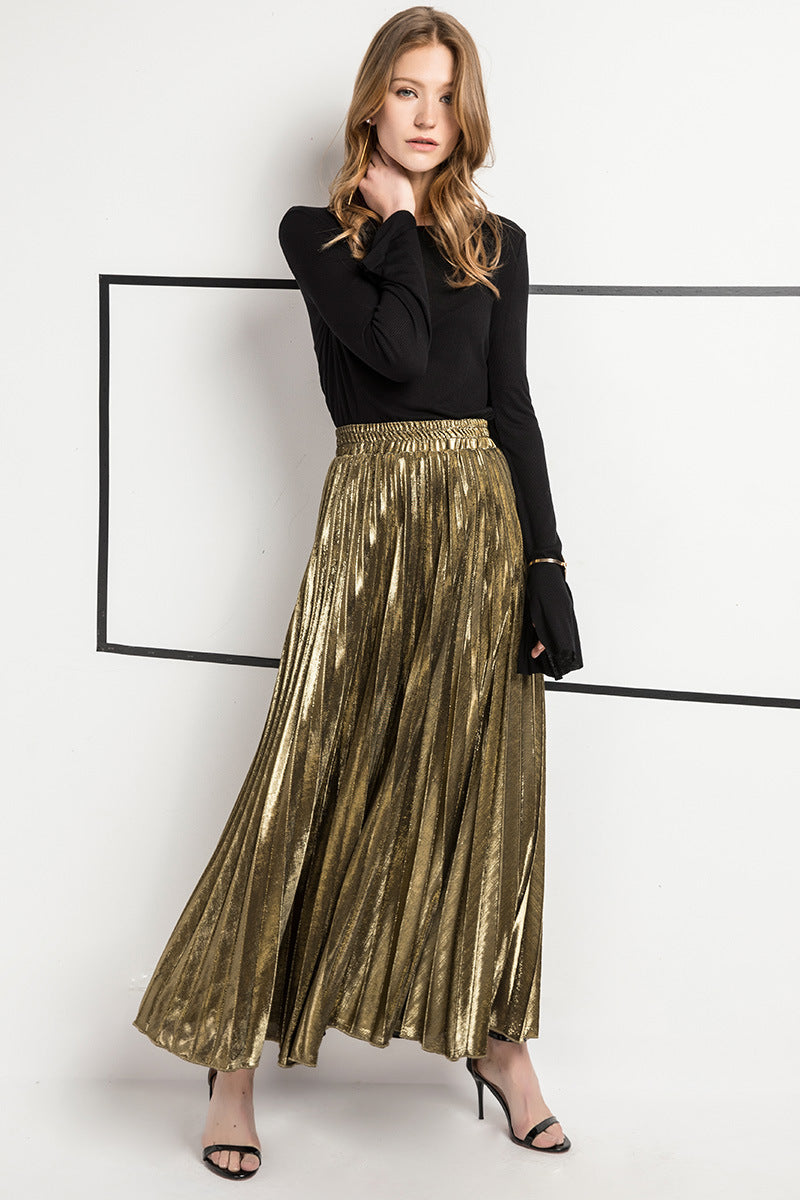 Women's Solid Color High Waist Large Pleated Skirt