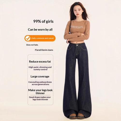 American-Style Dark Blue Low-Waist Flared Jeans For Women