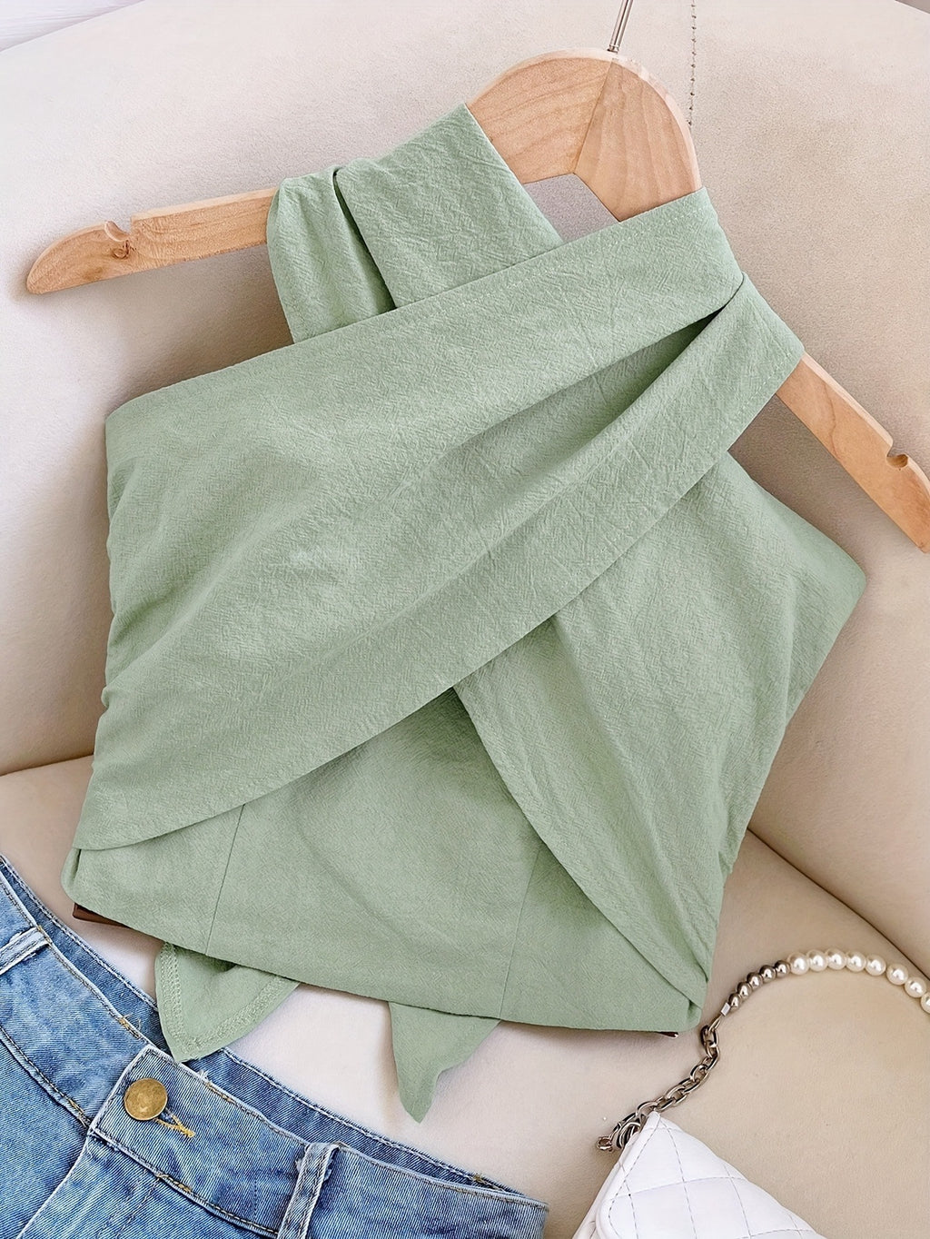 Womens Simple Stylish Versatile Halterneck Sleeveless Tank Top