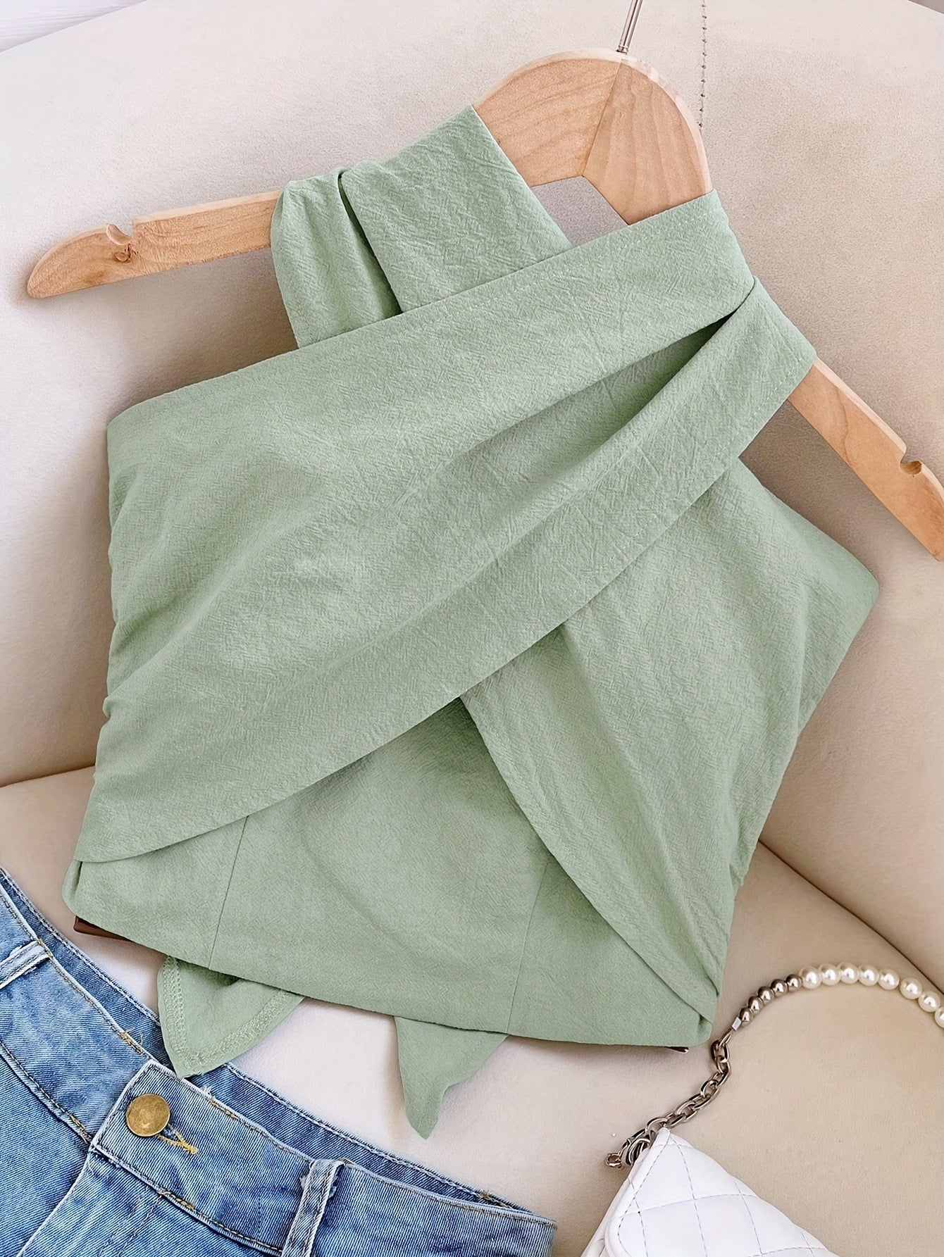 Womens Simple Stylish Versatile Halterneck Sleeveless Tank Top