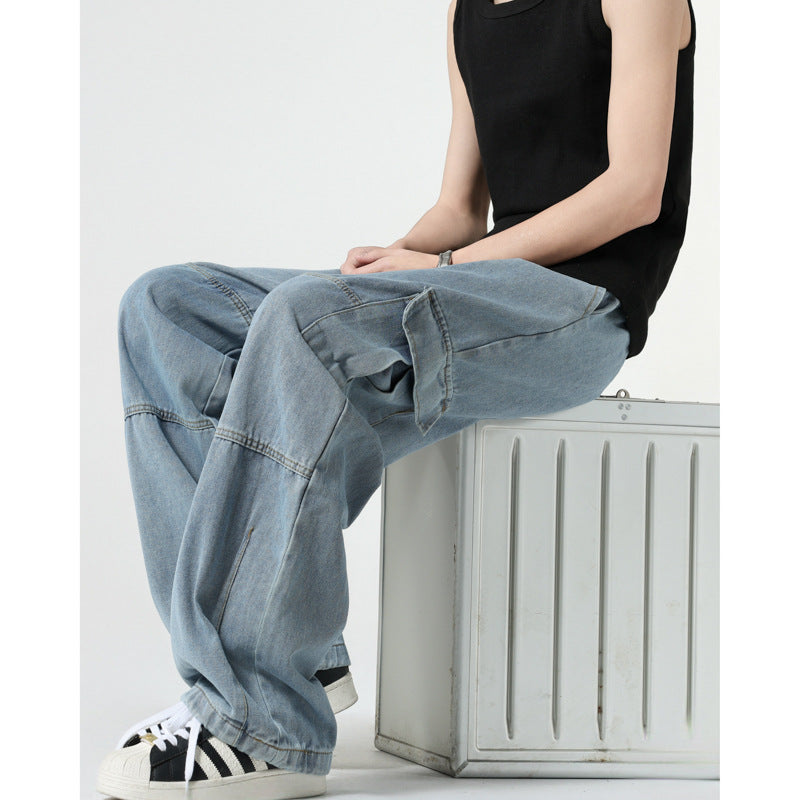 Mens Split-Panel Pleated Straight-Leg Trousers