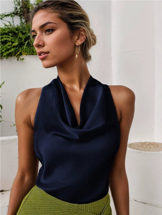 Womens Silk Satin Elegant Halterneck Tank Top