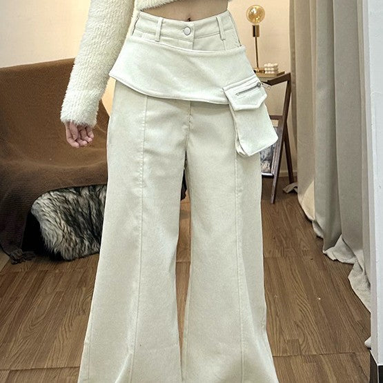 Apricot High-waisted Pocket Workwear Jeans Pants