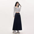 Women's Simple Design Slimming Dark Blue Denim Skirt