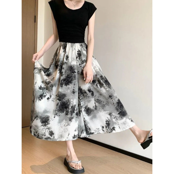 Women's Slim-fit Ink-wash Wide-leg Pants