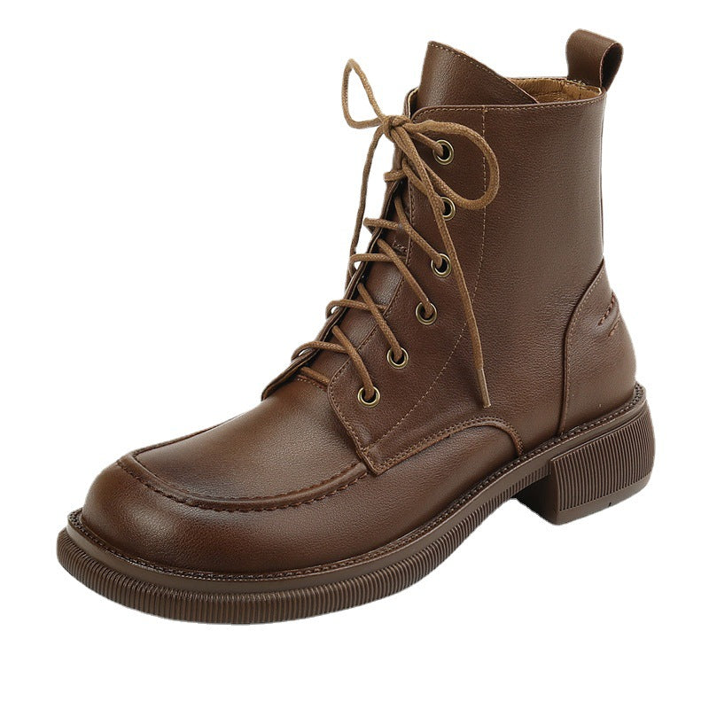 Shoes Big Toe Low Heel Martin British Lace-up Ankle Boots Single-layer Boots
