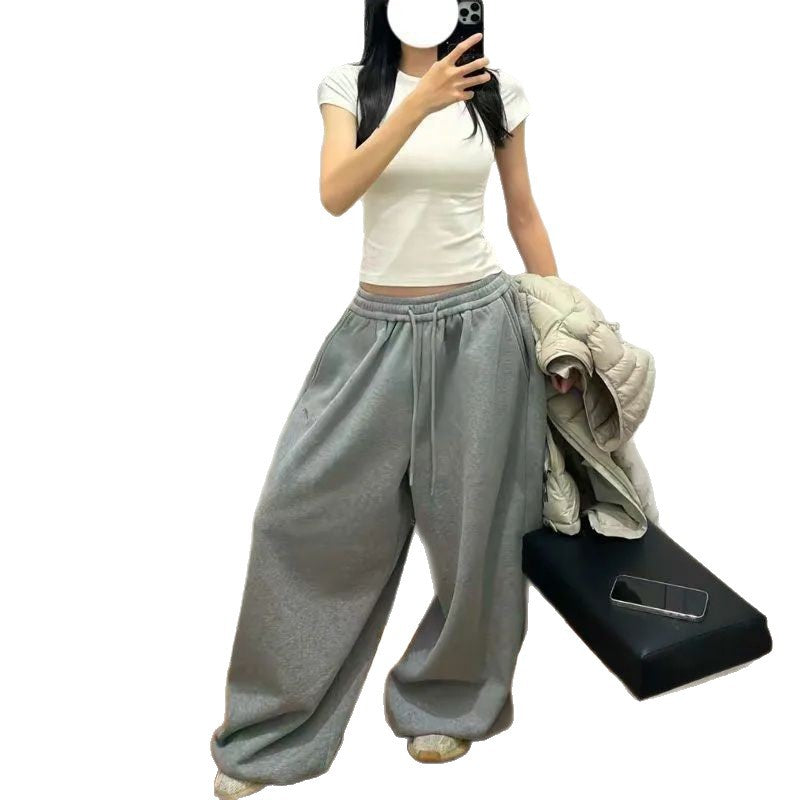 Retro Laid-back Style Casual Sweatpants Wide-leg Loose-fit