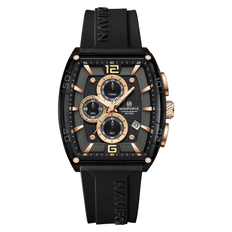 Mens Quartz Watch Barrel-Shaped Silicone Strap Luminous Water-Resistant Sports Watch