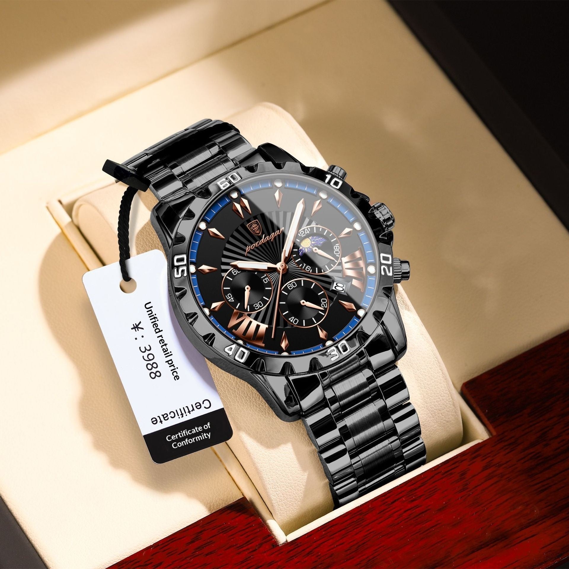 Multifunctional Moon Phase Mens Watch