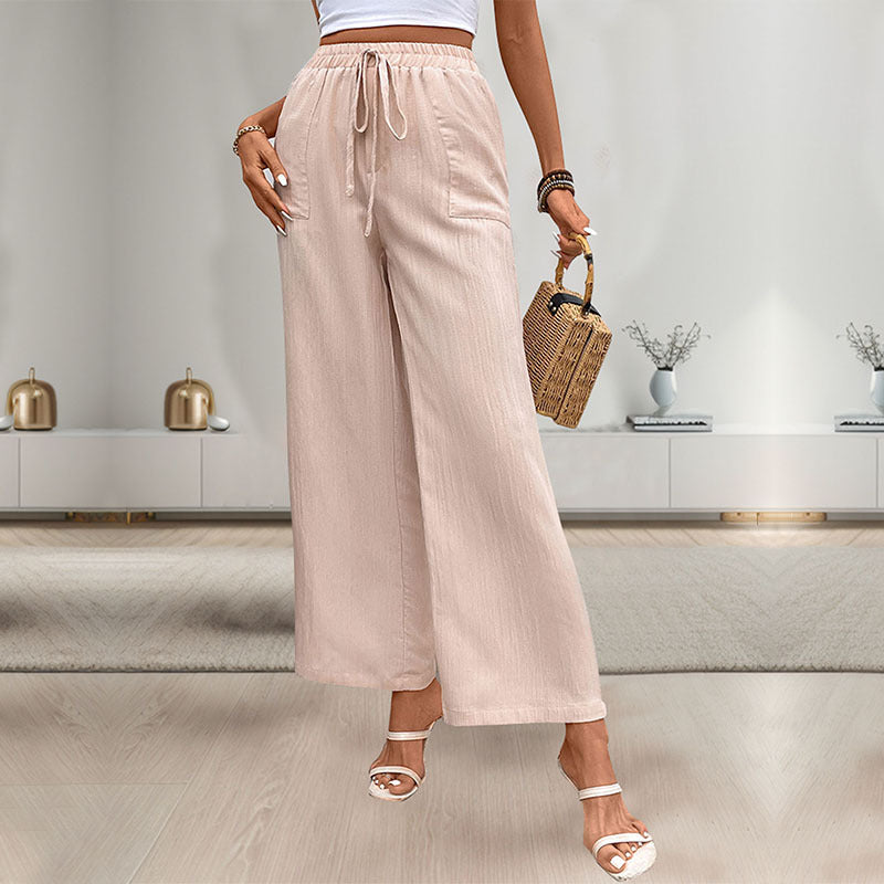 European And American-style Casual Elastic-waist Pants Womens High-waisted Straight-leg Trousers