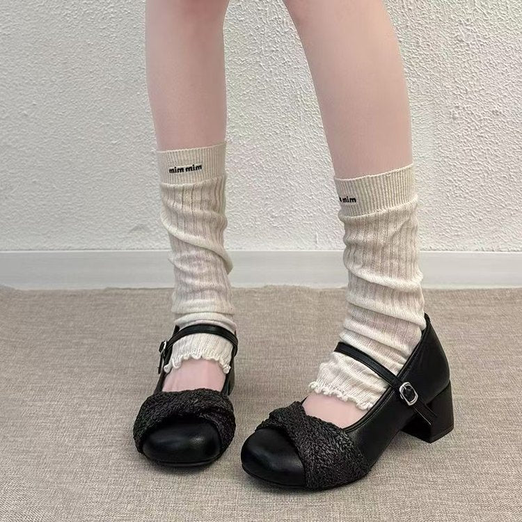 Women's Woven Mary Jane Shoes, 2026 New Gentle Style, French Buckle Strap, Block Heel Pumps, Fairy Elegant High Heels