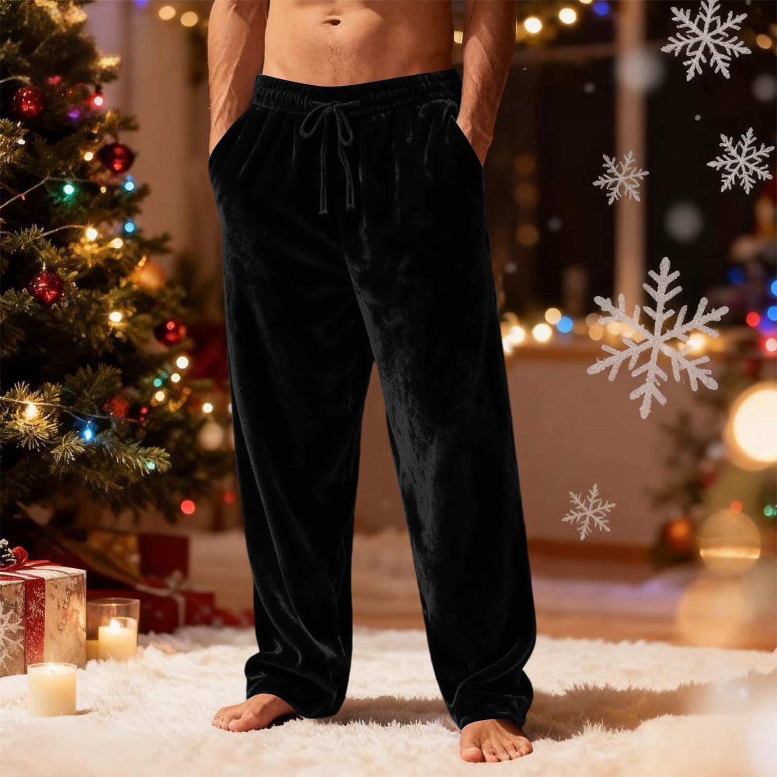 Men's Velvet Casual Pants Loose-Fit Home Leisure Style