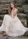 Summer Girls Lace Cotton Bohemia Long Dresses Baby Kids Flow