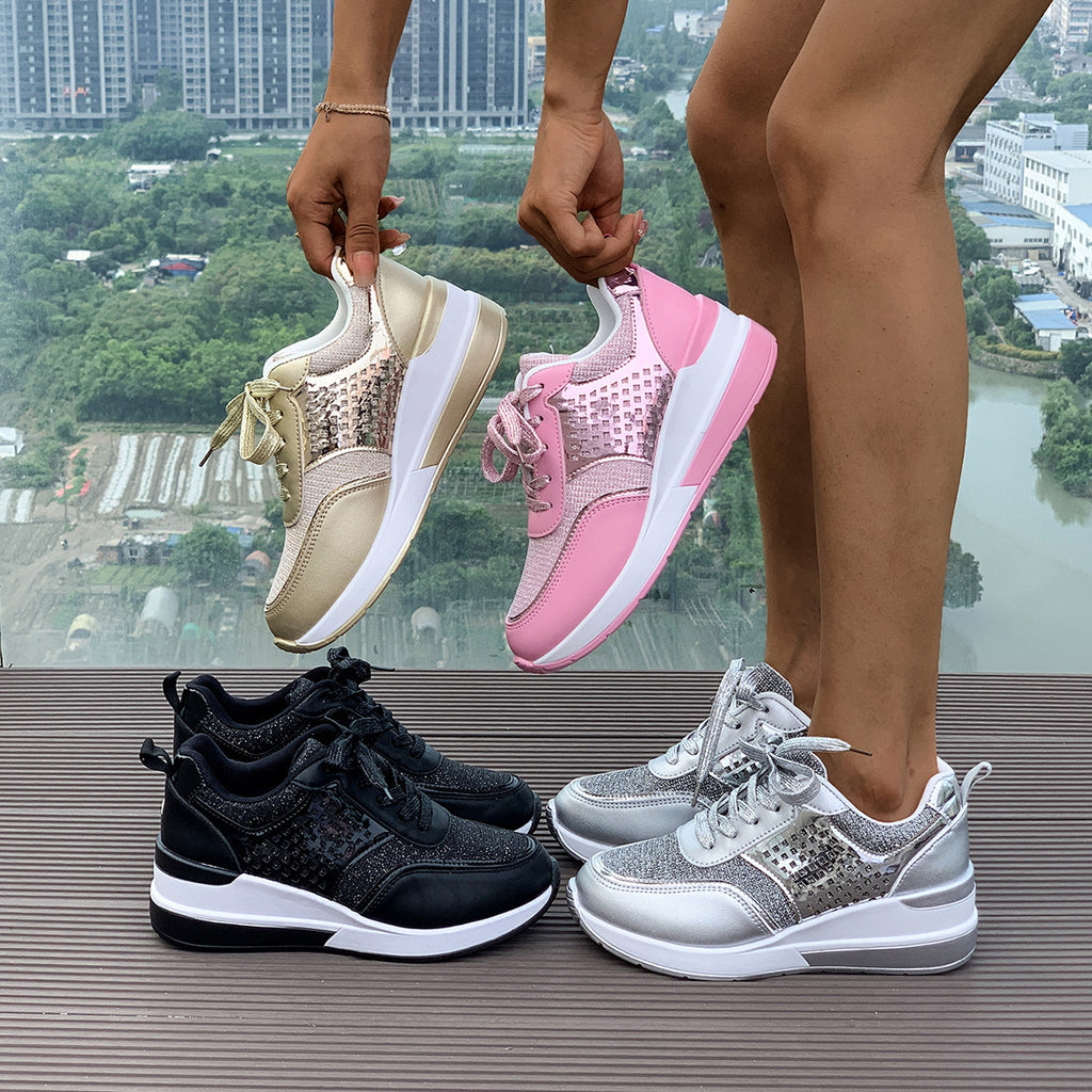Sequin Round-Toe Lace-Up SpringAutumn Casual Sneakers