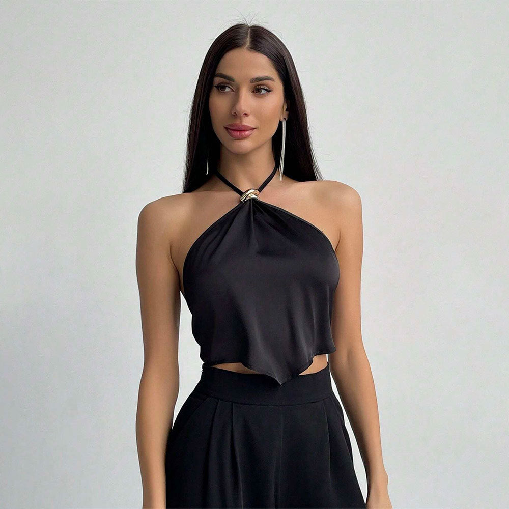 SpringSummer Backless Halter Neck Lace Up Tank Top