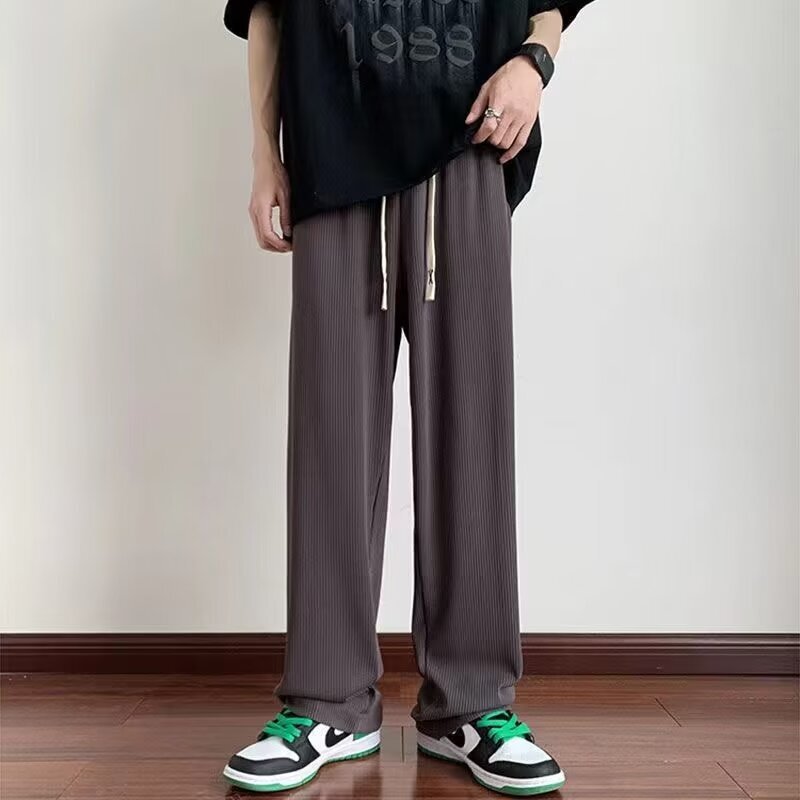 Draped Brown Ice-silk Pants For Men Summer Thin Style
