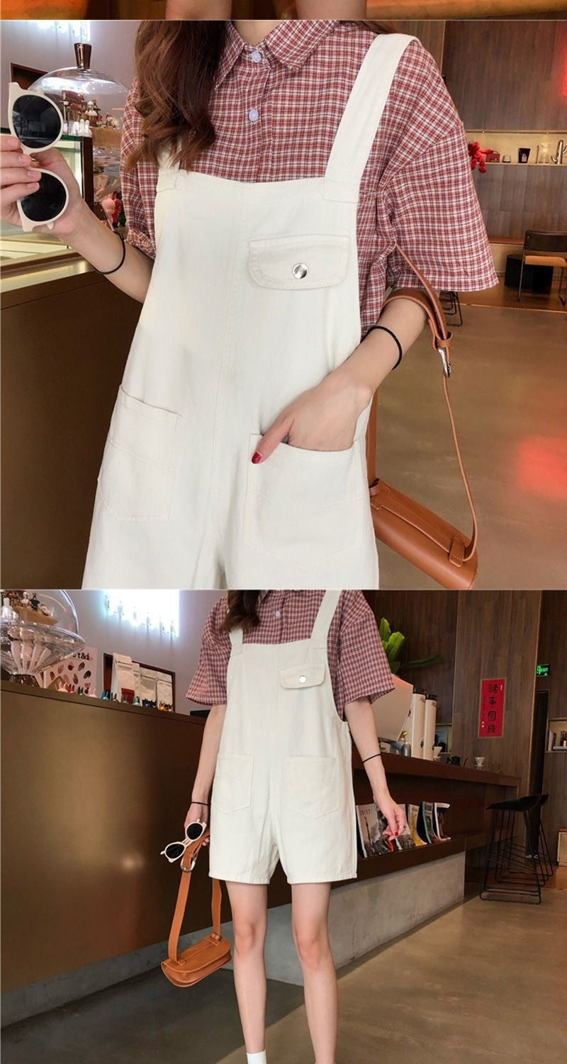 Youthful And Chic American-Style Burger Embroidery Denim Suspender Pants