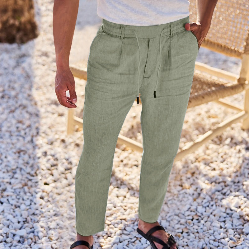 Autumn Thin Casual Cotton And Linen Drawstring Straight-leg Trousers