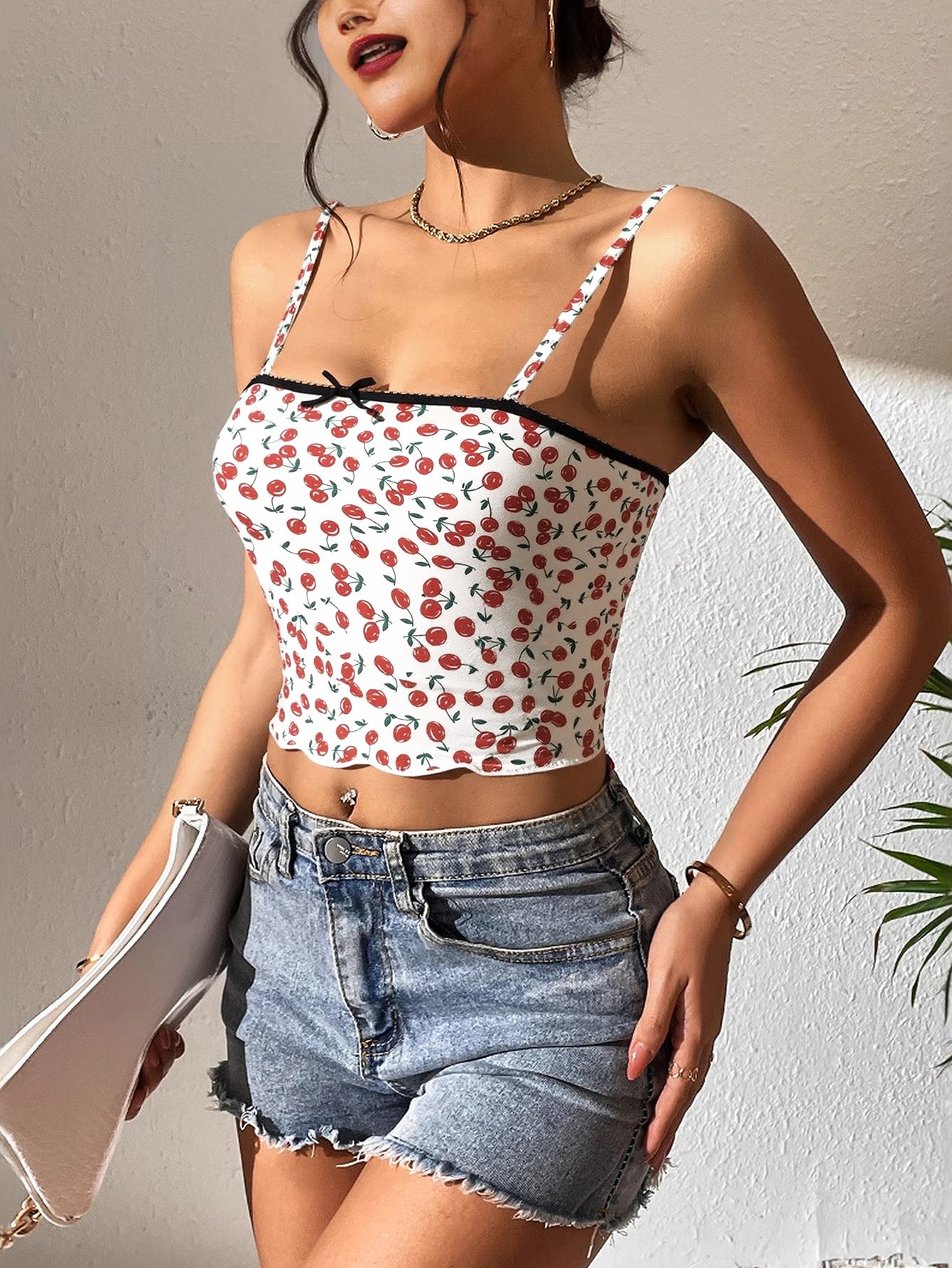 Womens Slim-fit Lace-trimmed Printed Camisole