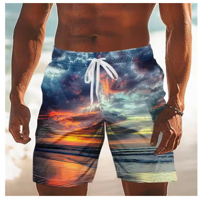 Mens Casual Ocean-print Swim Shorts