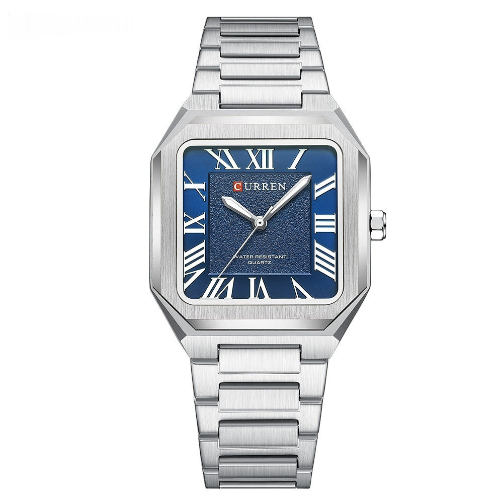 Mens Simple Square Waterproof Quartz Watch With Roman Numerals And Fashionable Steel Band