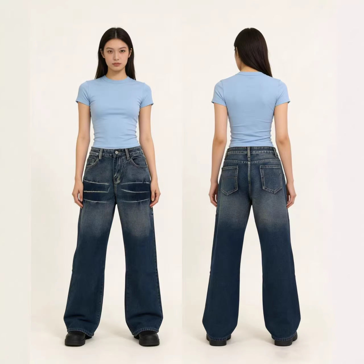 Washed Gradient Casual Straight Leg Womens Jeans