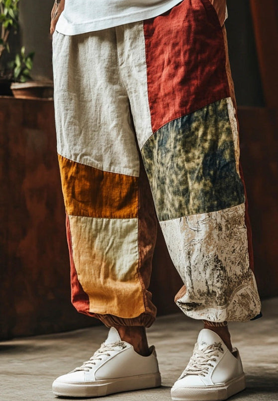 Mens Casual 3D-Printed Loose Straight-Leg Pants