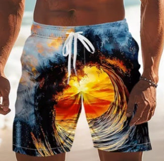 Mens Casual Ocean-print Swim Shorts