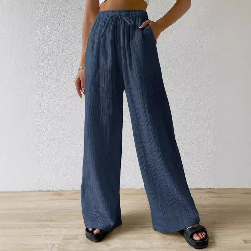 Fashionable Womens Versatile Elastic Waist Casual Wide-Leg Pants