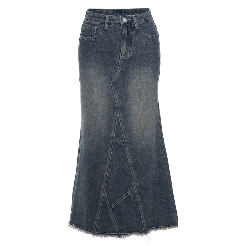 Solid Slim High Waist Denim Skirt