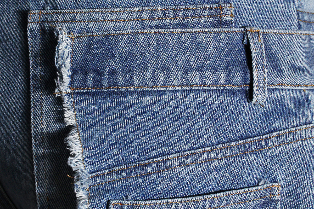 Casual Faux Two-piece Ripped Jeans